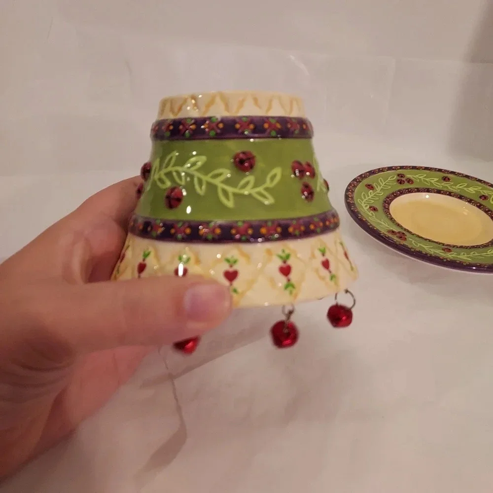 Yankee Candle Christmas Jingle Bell & Quilt Small Jar Shade and Matching Plate